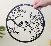 WLLWMYLY Tree of life, metal wall art for living room, bird on branch tree of life garden wall art for living room, garden, bedroom, office wall, (Bird on a branch25*25cm)