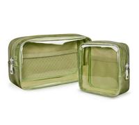 WLLWOO Clear Makeup Bag for Purse Mini Cosmetic Pouch PVC Transparent Travel Toiletry Organizer Waterproof Zipper Women Car Daily Essentials, 2pcs-Grass Green