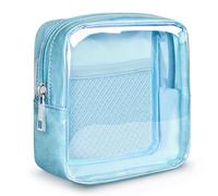 WLLWOO Clear Makeup Bag for Purse Mini Cosmetic Pouch PVC Transparent Travel Toiletry Organizer Waterproof Zipper Women Car Daily Essentials, 1pcs-Mini-Sky Blue, 4.92 x 1.97 x 4.92 inches, Minimalist
