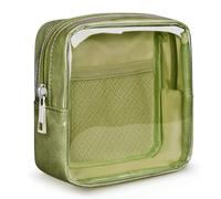 WLLWOO Clear Makeup Bag for Purse Mini Cosmetic Pouch PVC Transparent Travel Toiletry Organizer Waterproof Zipper Women Car Daily Essentials, 1pcs-Mini-Grass Green, 4.92 x 1.97 x 4.92 inches