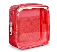 WLLWOO Clear Makeup Bag for Purse Mini Cosmetic Pouch PVC Transparent Travel Toiletry Organizer Waterproof Zipper Women Car Daily Essentials, 1pcs-Mini-Red, 4.92 x 1.97 x 4.92 inches, Minimalist