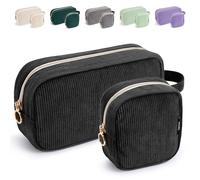 WLLWOO Corduroy Small Makeup Bag for Purse Zipper Mini Cosmetic Pouch, Black-2pcs, 4.72 x 2.17 x 5.31 inches