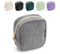 WLLWOO Corduroy Small Makeup Bag for Purse Zipper Mini Cosmetic Pouch, Small-Grey-1pcs, 4.72 x 2.17 x 5.31 inches