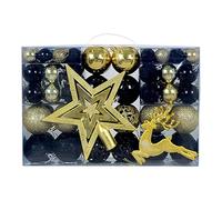 WLLXTK 102Pcs Christmas Balls Ornaments with Star Deer Pendants Hanging Decoration Craft Xmas Ornaments for Party Celebration Indoor, Black Gold