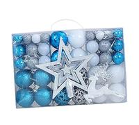 WLLXTK 102Pcs Christmas Balls Ornaments with Star Deer Pendants Hanging Decoration Craft Xmas Ornaments for Party Celebration Indoor, Blue White Silver