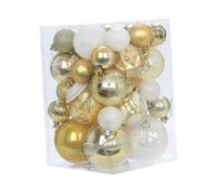 WLLXTK 36Pcs Christmas Tree Decorations Christmas Ornaments Shatterproof Decorative Xmas Balls Baubles for Home Wall Door Porch, White Gold