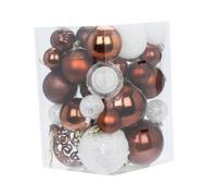 WLLXTK 36Pcs Christmas Tree Decorations Christmas Ornaments Shatterproof Decorative Xmas Balls Baubles for Home Wall Door Porch, Brown White
