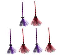 WLLXTK 6 pcs Halloween Witch Broom Props with Bat Gauze Red and Purple Decorative Cosplay Brooms for Party Masquerade Haunted House and Halloween Decorations
