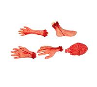 WLLXTK Halloween Severed Limbs Props 5pcs Fake Hand Arm Foot Heart Bloody Plastic Scary Halloween Decorations Realistic Severed Body Parts for Haunted House Party