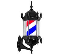 WLLXTK LED Barber Pole, 58Cm Illuminated Rotating Hair Salon Sign Light Outdoor Waterproof Vintage Roman Palace Wall Mounted Lamp, Black Lampshade,Red blue white stripes