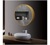 WLLXTK Round LED Bathroom Medicine Cabinet, Wall Mounted Vanity, Dimmable Touch Control, Single Casement Door,Black a,70cm (Gold a 50cm)