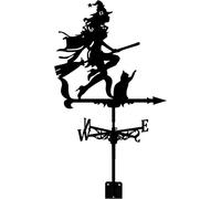 WLLXTK Weather Vane for The Garden Weathervane Witch and Cat Pattern Ornament Metal Weather Vane with Wind Direction Indicator, Outdoor Garden Stake Metal Bracket Wind Vane