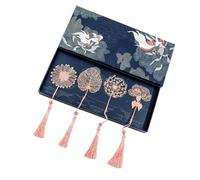 WLNEXT Leaf Bookmarks, 4Pcs Metal Bookmarks with Tassels Leaf/Flower Bookmarks Book Page Divider Appreciation Present for Teacher Book Lover