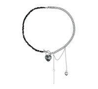 WLNEXT Lightweight Comfortable Mirrored Heart Glass Beads Necklace Clavicle Chain Daily Wear Daily Wear Necklace