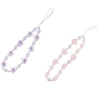 WLngtv 2 Pcs Beaded Phone Bracelet Strap, Crystal Butterfly Flower Pearl Phone Beaded Wrist Strap Bracelet Lanyard For Women Keychain Charm Fashion Design (Pink, Purple), 1, Plastic, No Gemstone, 1