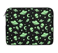 Wlntrophic 10inch Laptop Case, Green Alien Moon UFO Laptop Sleeve
