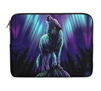 Wlntrophic 15inch Laptop Case, Wolves Howl in The Northern Lights Laptop Sleeve