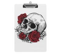Wlntrophic A4 Clip Board, Skull with Roses Clipboard, Acrylic Clipboards for Office, School
