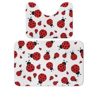 Wlntrophic Bathroom Mat, Ladybugs Pattern Infinite Speckled Bath Mats Set of 2, Absorbent Soft 1 Bathtub Rug And 1 U Shape Toilet Mat