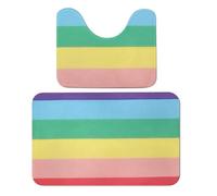 Wlntrophic Bathroom Mat, Rainbow Colored Horizontal Striped Lines Bath Mats Set of 2, Absorbent Soft 1 Bathtub Rug And 1 U Shape Toilet Mat