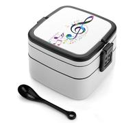 Wlntrophic Bento Box, Colorful Music Notes Lunch Box, 2 Layer Food Storage Boxes with Handle