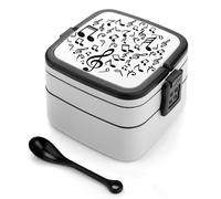 Wlntrophic Bento Box, Music Notes Lunch Box, 2 Layer Food Storage Boxes with Handle