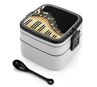 Wlntrophic Bento Box, Music Notes Lunch Box, 2 Layer Food Storage Boxes with Handle