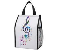 Wlntrophic Colorful Music Notes Lunch Bag with Outside Pockets, Tote Lunch Bag for Work, Picnic, Travel