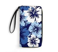 Wlntrophic Leather Wallet, Blue Hibiscus FlowerWallet, with Rope, Small Size and Large Capacity, Easy to Carry