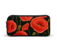 Wlntrophic Pencil Case, Red Poppy FlowerStationery Bag, Business Travel Bag Or Small Tool Box, Girls Makeup Bag