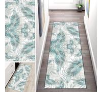 WLNYQF Rug Runner Hallway Kitchen 90 x 140 cm, Modern Non-Slip Washable Kitchen Runner Hallway Runner, Green Leaf Pattern Carpet Runner for Corridor, Bedroom, Indoor, Living Room