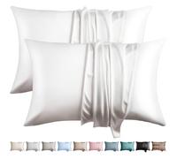 WLOSJ 100% Silk Pillow Cases 2 Pack King Size Mulberry Silk Pillowcase for Hair and Skin Set of 2 Highest Grade 6A Silk Soft Breathable Cooling with Hidden Zipper, White