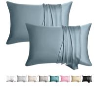 WLOSJ 100% Silk Pillowcase for Hair and Skin Toddler Size 2 Pack Mulberry Silk Pillow Case 13 x 18 Inches Highest 6A Silk Kids/Travel Pillow Cover Soft Breathable Cooling with Hidden Zipper, Grey Blue