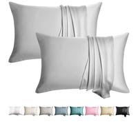 WLOSJ 100% Silk Pillowcase for Hair and Skin Toddler Size 2 Pack Mulberry Silk Pillow Case 13 x 18 Inches Highest 6A Silk Kids/Travel Pillow Cover Soft Breathable Cooling Hidden Zipper, Light Grey