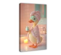 WLQZFRWV Cute Duck Bathroom, Spa Day Duck Canvas Poster Wall Art Decor Print Picture Paintings for Living Room Bedroom Decoration 08x12inch(20x30cm)