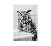WLQZFRWV Owl Brushing Teeth, Funny Bathroom Art Canvas Poster Bedroom Decor Landscape Office Room Decor Gift 12x18inch(30x45cm)