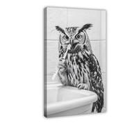 WLQZFRWV Owl Brushing Teeth, Funny Bathroom Art Canvas Poster Wall Art Decor Print Picture Paintings for Living Room Bedroom Decoration 16x24inch(40x60cm)