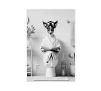 WLQZFRWV Rat Terrier Dog in Bathroom Art Canvas Poster Bedroom Decor Landscape Office Room Decor Gift 16x24inch(40x60cm)