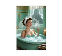 WLQZFRWV Relaxing Bathtub, Retro Woman in Tub Canvas Poster Wall Art Decor Print Picture Paintings for Living Room Bedroom Decoration 16x24inch(40x60cm)