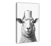 WLQZFRWV Sheep Bathroom Art, Ewe Toilet Paper on Head Canvas Poster Wall Art Decor Print Picture Paintings for Living Room Bedroom Decoration 16x24inch(40x60cm)