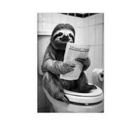 WLQZFRWV Sloth Sitting on The Toilet Reading A Newspaper (2) Canvas Poster Wall Art Decor Print Picture Paintings for Living Room Bedroom Decoration 20x30inch(50x75cm)