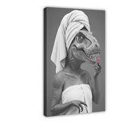 WLQZFRWV T-Rex Dinosaur Bathroom Art, Dino Powder Room Décor Canvas Poster Wall Art Decor Print Picture Paintings for Living Room Bedroom Decoration 08x12inch(20x30cm)