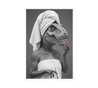 WLQZFRWV T-Rex Dinosaur Bathroom Art, Dino Powder Room Décor Canvas Poster Wall Art Decor Print Picture Paintings for Living Room Bedroom Decoration 12x18inch(30x45cm)