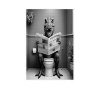 WLQZFRWV T-Rex Dinosaur in Bathroom Art Dino Reading Paper Canvas Poster Wall Art Decor Print Picture Paintings for Living Room Bedroom Decoration 24x36inch(60x90cm)
