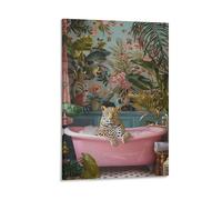 WLQZFRWV Tropical Leopard In The Bathtub Painting Poster Canvas Poster Bedroom Decor Landscape Office Room Decor Gift 08x12inch(20x30cm)
