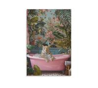 WLQZFRWV Tropical Leopard In The Bathtub Painting Poster Canvas Poster Bedroom Decor Landscape Office Room Decor Gift 08x12inch(20x30cm)
