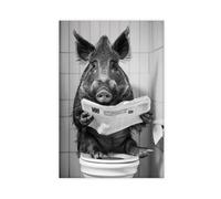 WLQZFRWV Wild Boar on The Toilet Reading A Newspaper Canvas Poster Bedroom Decor Landscape Office Room Decor Gift 08x12inch(20x30cm)