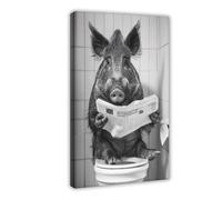 WLQZFRWV Wild Boar on The Toilet Reading A Newspaper Canvas Poster Wall Art Decor Print Picture Paintings for Living Room Bedroom Decoration 12x18inch(30x45cm)
