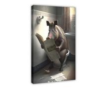 WLQZFRWV Wild Boar Sitting on The Toilet Reading A Newspaper Canvas Poster Wall Art Decor Print Picture Paintings for Living Room Bedroom Decoration 20x30inch(50x75cm)