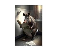 WLQZFRWV Wild Boar Sitting on The Toilet Reading A Newspaper Canvas Poster Wall Art Decor Print Picture Paintings for Living Room Bedroom Decoration 12x18inch(30x45cm)